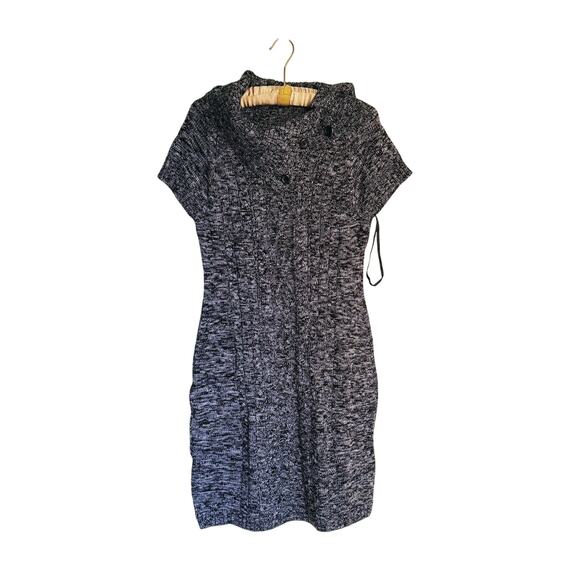 Calvin Klein Short Sleeve Cowl Neck Wool Blend Sweater Dress Medium Black Preppy - Picture 3 of 6